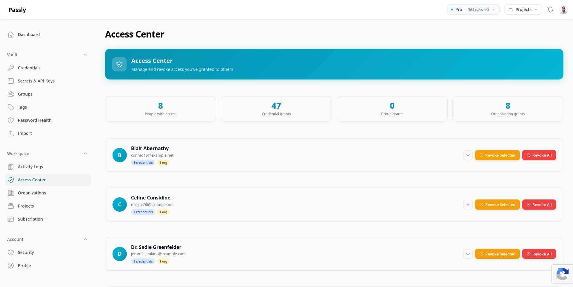 Tag management screen for organizing credentials.